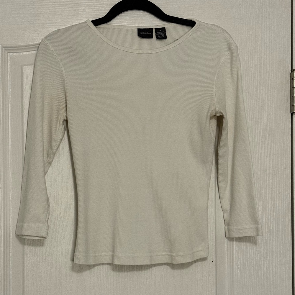 xhilaratian Y2K ribbed white mid sleeve shirt